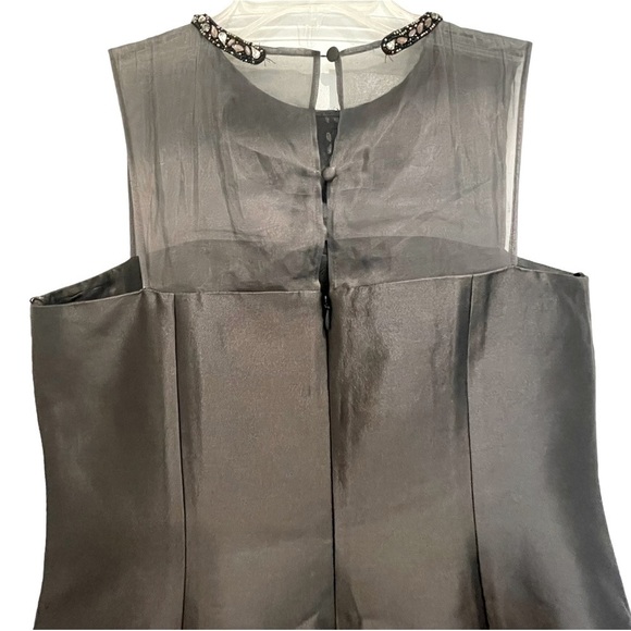 RICKIE Freeman for Teri Jon Black Wool Silk Jeweled Collar Cocktail Dress Size 4 - Picture 9 of 15